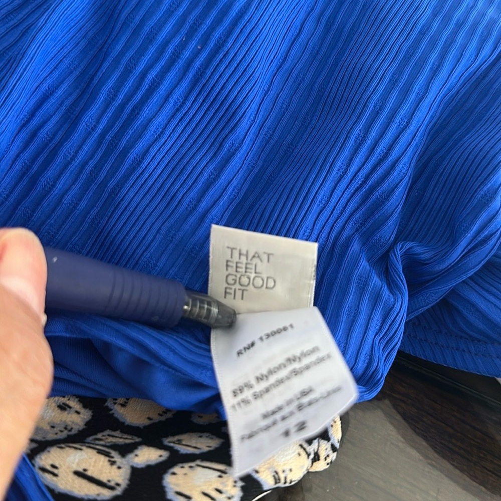 L* Space Bright Blue One- Piece Swimsuit with Ribbed Texture V Notched Detail - Picture 7 of 7